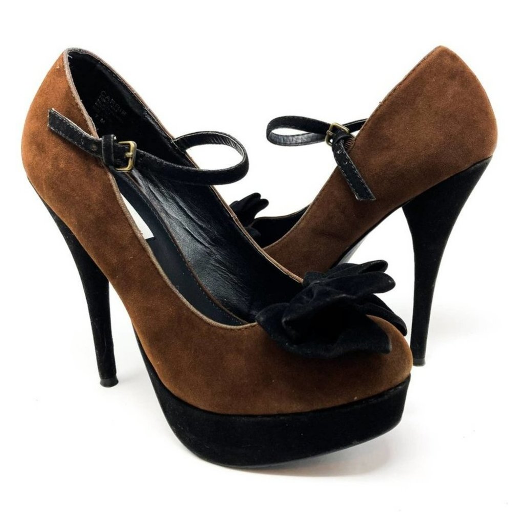 Marco Santi Carrie Brown and Black Bow Platform Heels - Size 7